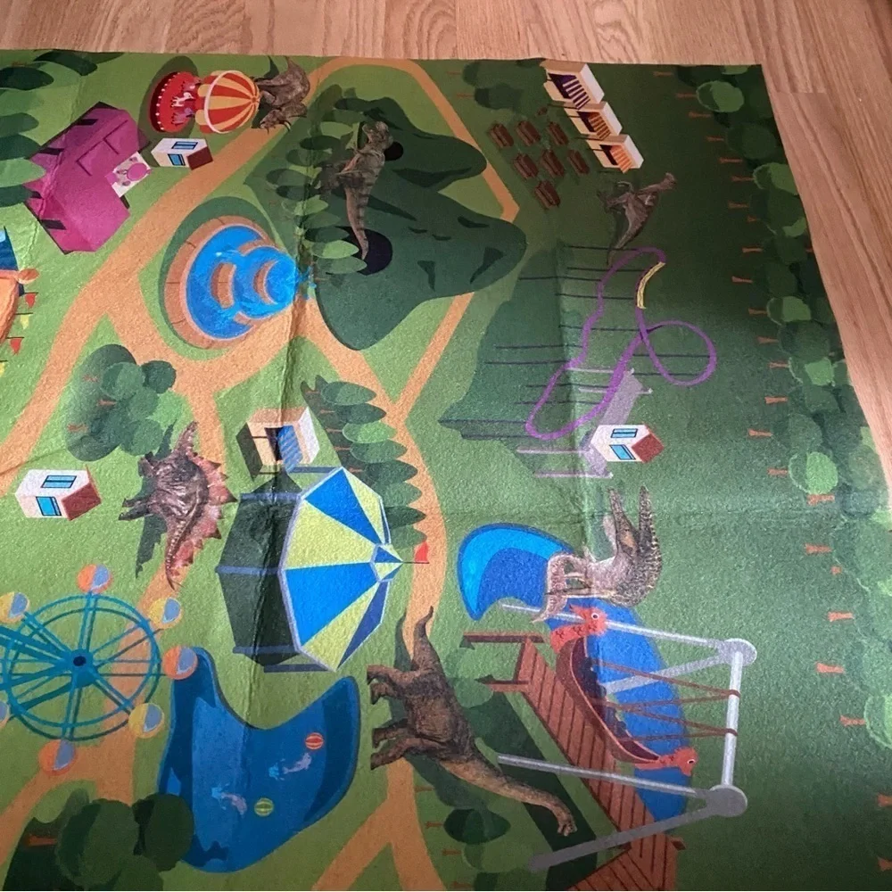 Colorful Play Mat with Amusement Park Design Dinosaur Park Truck Driving Large